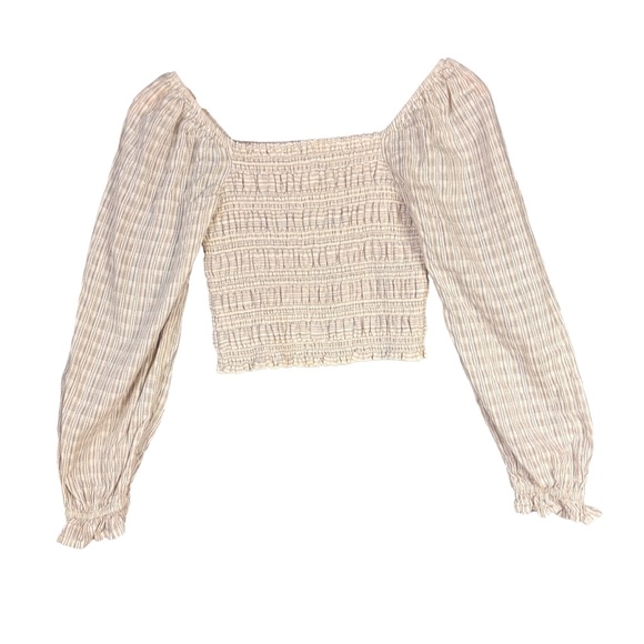 American Eagle Smocked Lg Sleeve Peasant Crop Top in Cream – Women’s Sz XS - Picture 4 of 12